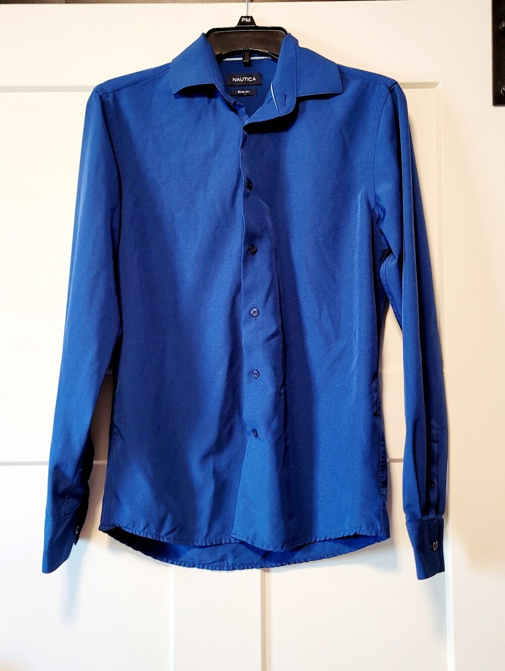 Nautica Mens slimfit long sleeve Button Up dress shirt S/M Blue Formal Office